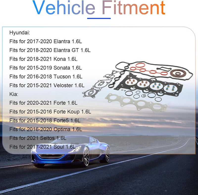 INGKAN Store طقم حشوات رأس أسطوانة محرك G4FJ 1.6T يناسب هيونداي إيلانتر/سوناتا/توسان، كيا فورت/أوبتيما/سول 2015 2016 2017 2018 2019 2020 2021 1.6L DOHC توربو OE G4FJ 20910-2BU06 - Image 2